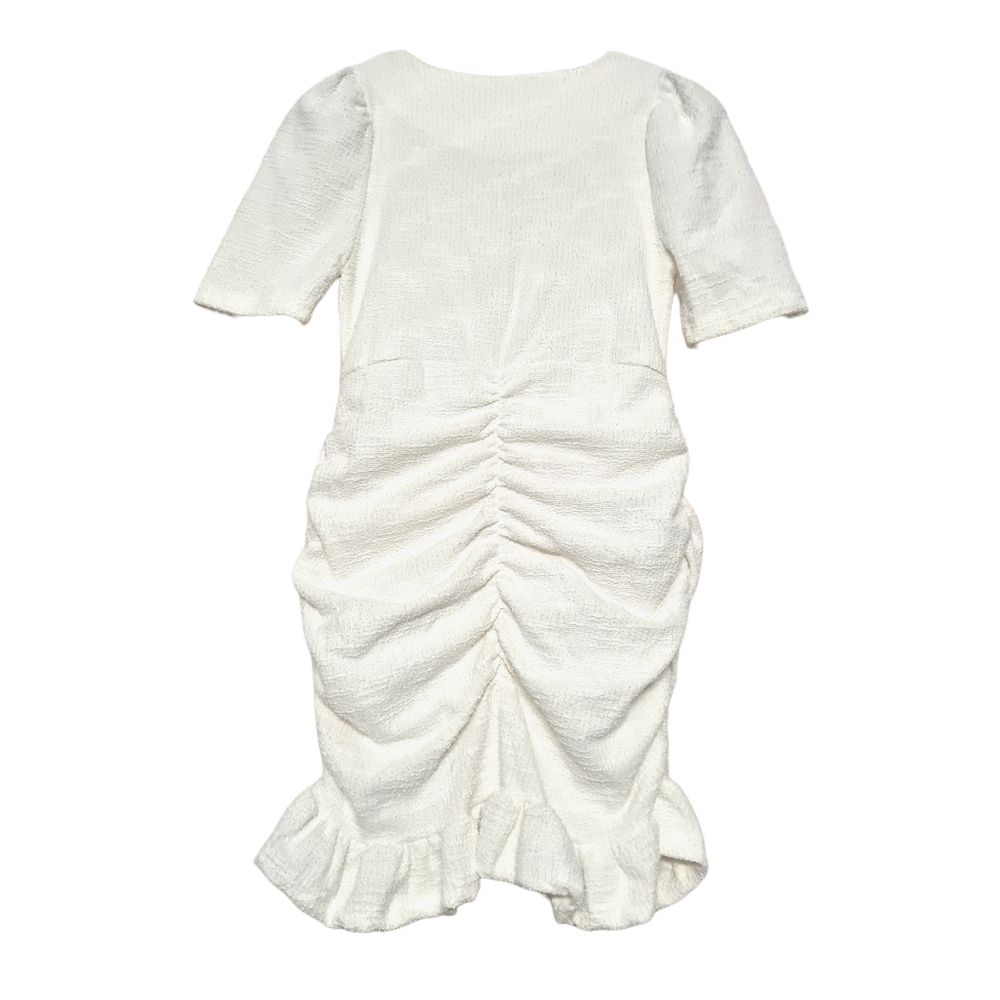 Size- S, Tweed bottom ruched dress in white for women - Picture 4 of 5